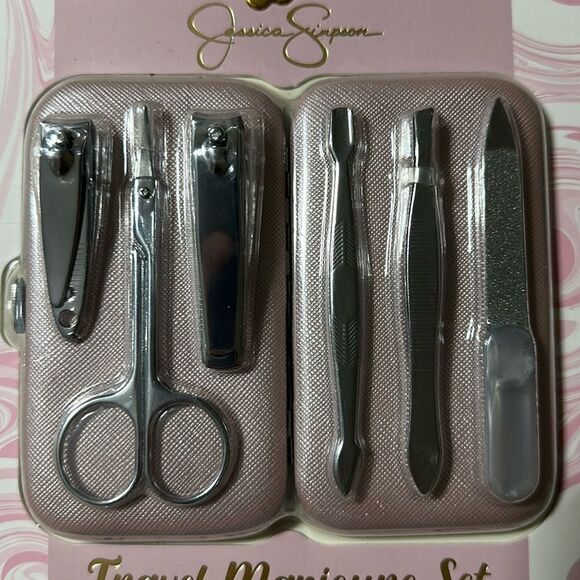 Jessica Simpson Pink Silver Ultimate 7 Piece Manicure Pedi Set Travel Case Incl - Picture 2 of 7